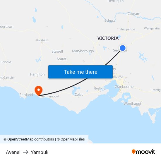 Avenel to Yambuk map