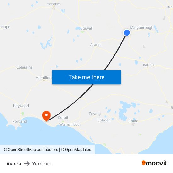 Avoca to Yambuk map