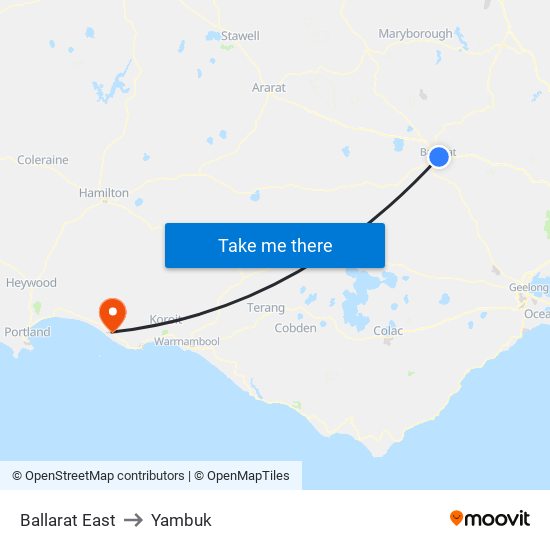 Ballarat East to Yambuk map