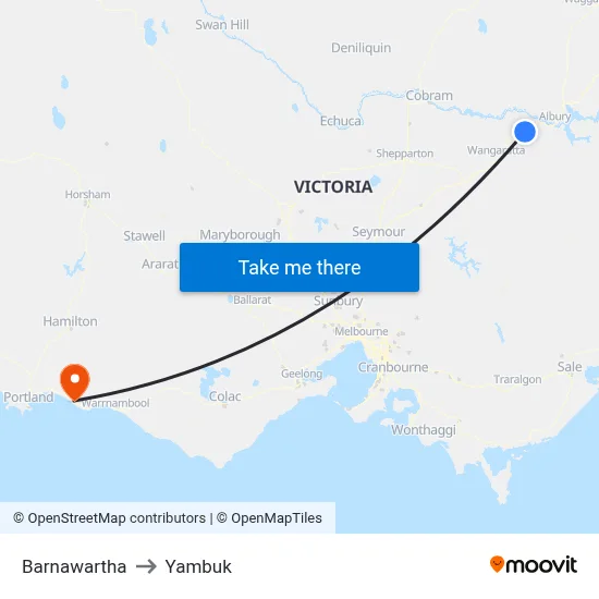 Barnawartha to Yambuk map
