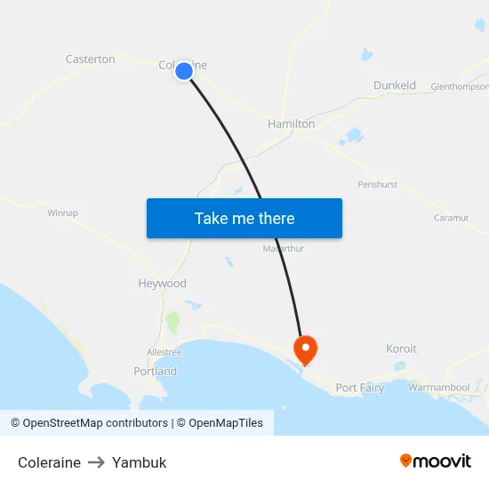 Coleraine to Yambuk map