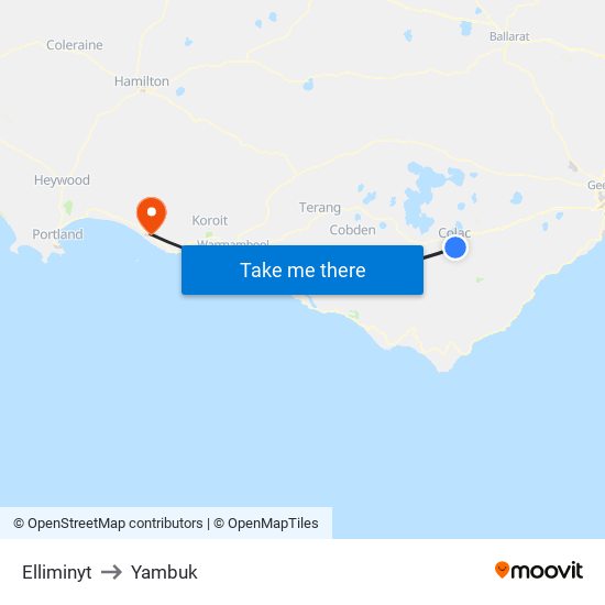 Elliminyt to Yambuk map