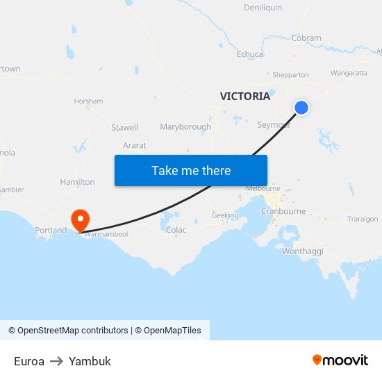 Euroa to Yambuk map