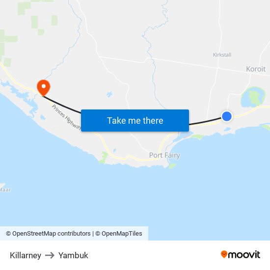 Killarney to Yambuk map