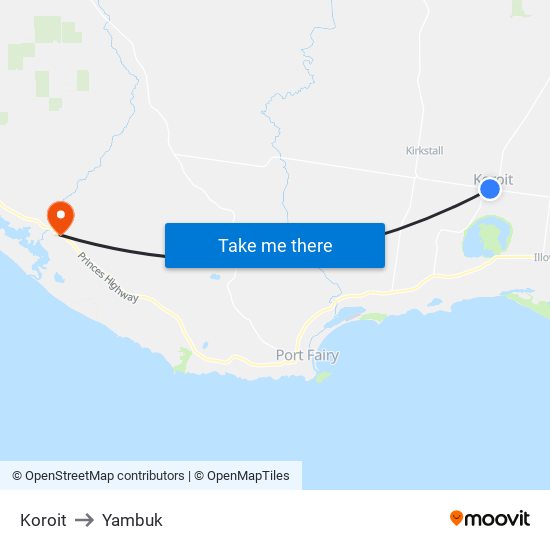 Koroit to Yambuk map