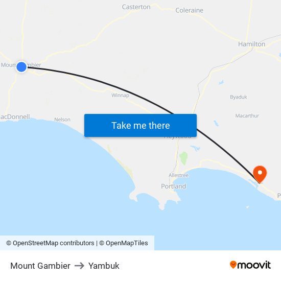Mount Gambier to Yambuk map