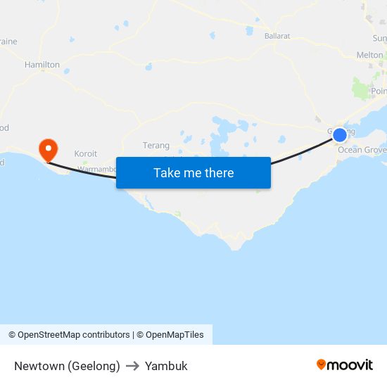 Newtown (Geelong) to Yambuk map