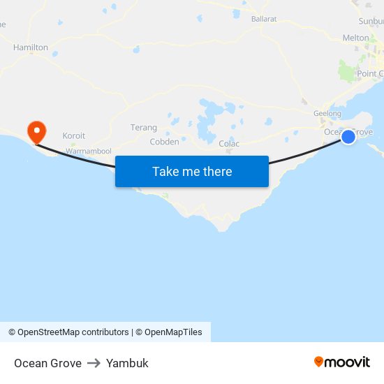 Ocean Grove to Yambuk map