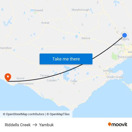 Riddells Creek to Yambuk map