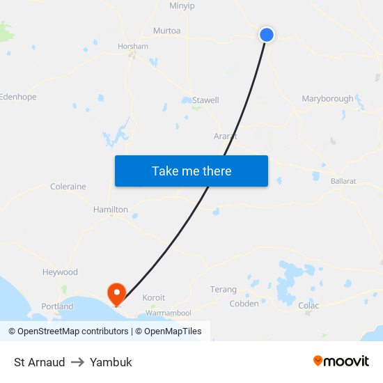 St Arnaud to Yambuk map