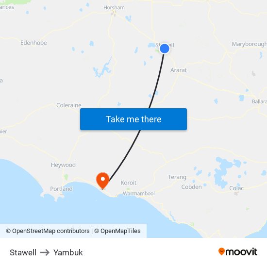 Stawell to Yambuk map