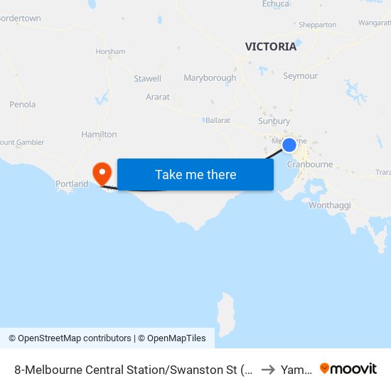 8-Melbourne Central Station/Swanston St (Melbourne City) to Yambuk map