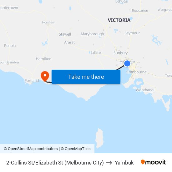 2-Collins St/Elizabeth St (Melbourne City) to Yambuk map