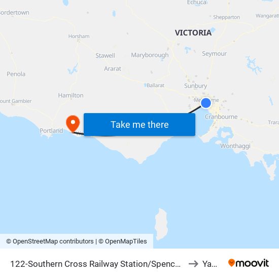 122-Southern Cross Railway Station/Spencer St (Melbourne City) to Yambuk map