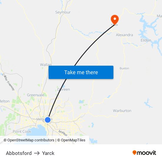 Abbotsford to Yarck map