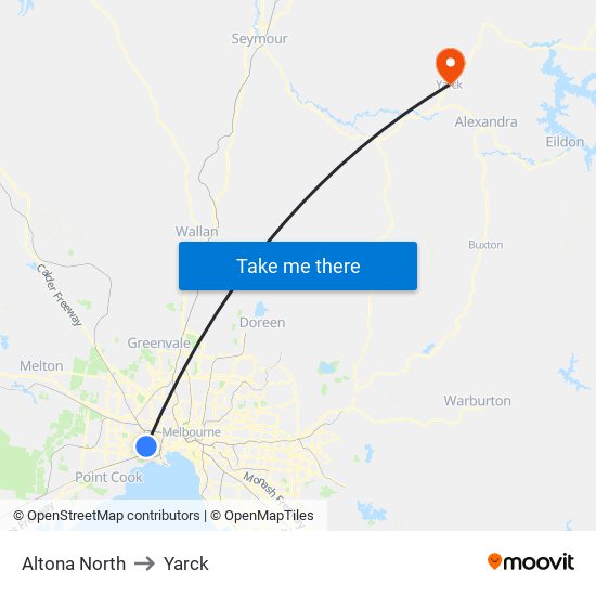 Altona North to Yarck map