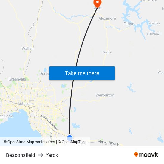 Beaconsfield to Yarck map