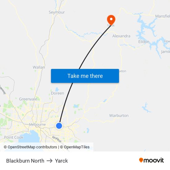 Blackburn North to Yarck map