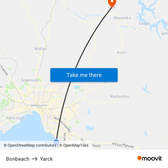 Bonbeach to Yarck map