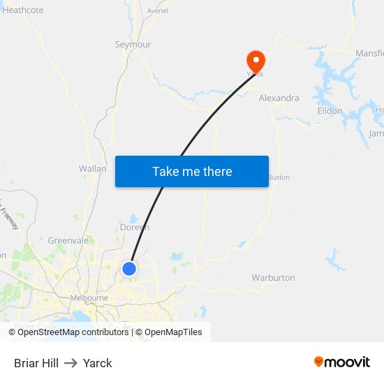 Briar Hill to Yarck map