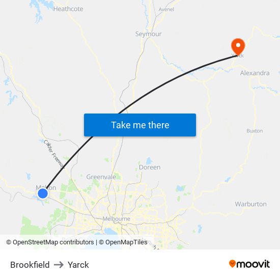 Brookfield to Yarck map