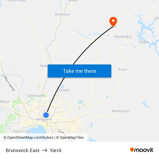 Brunswick East to Yarck map