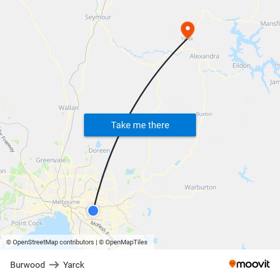 Burwood to Yarck map