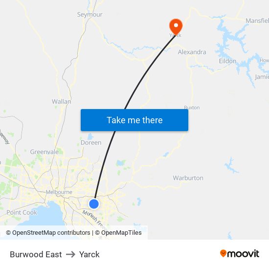 Burwood East to Yarck map