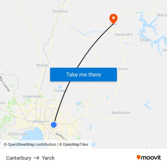 Canterbury to Yarck map