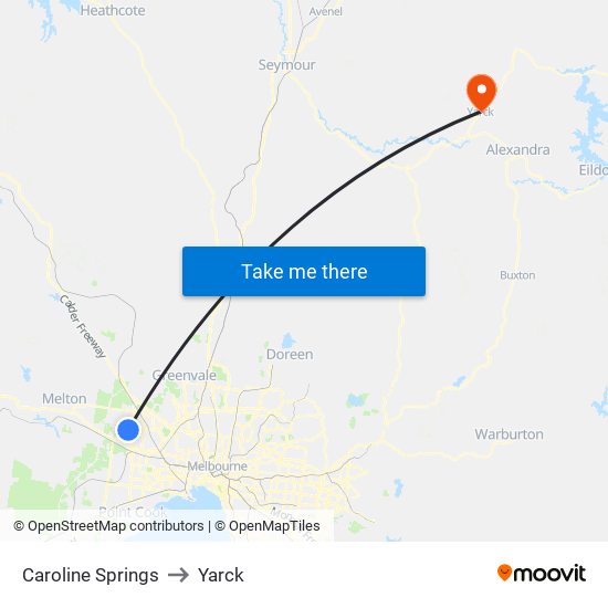 Caroline Springs to Yarck map