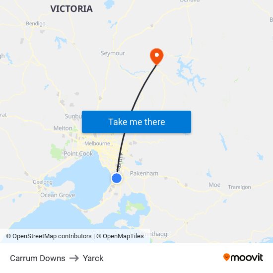 Carrum Downs to Yarck map