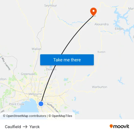 Caulfield to Yarck map