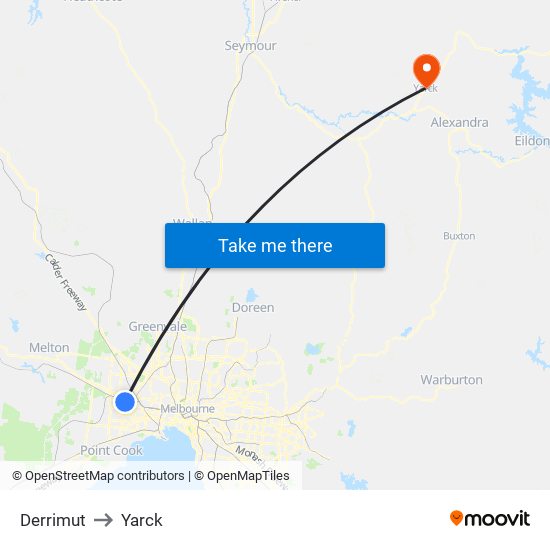 Derrimut to Yarck map