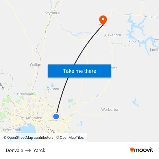 Donvale to Yarck map