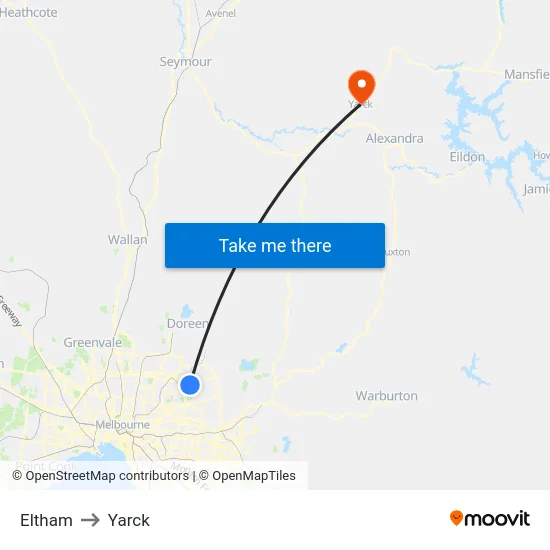 Eltham to Yarck map