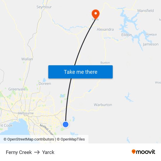 Ferny Creek to Yarck map