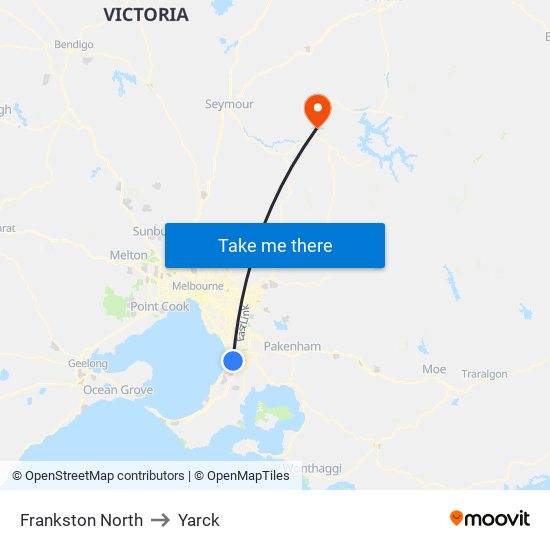 Frankston North to Yarck map