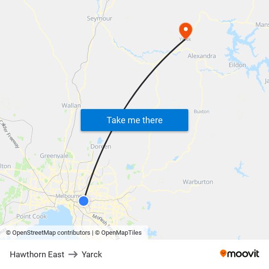 Hawthorn East to Yarck map