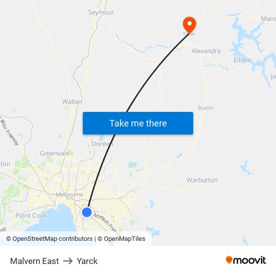 Malvern East to Yarck map