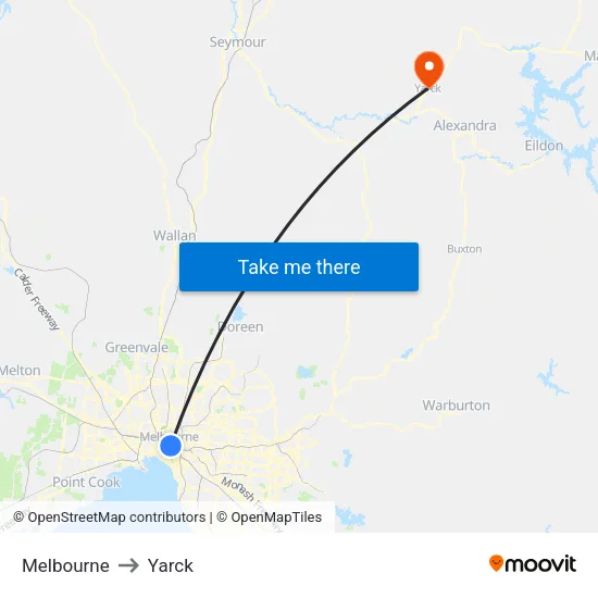 Melbourne to Yarck map