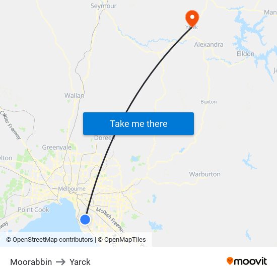 Moorabbin to Yarck map