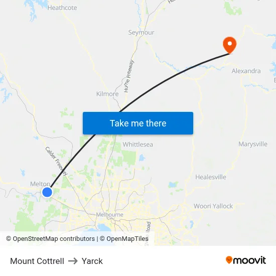 Mount Cottrell to Yarck map