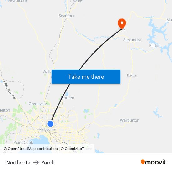 Northcote to Yarck map