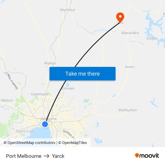 Port Melbourne to Yarck map