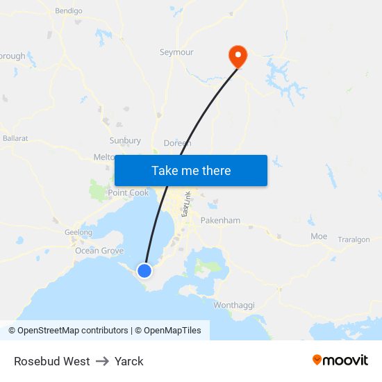 Rosebud West to Yarck map