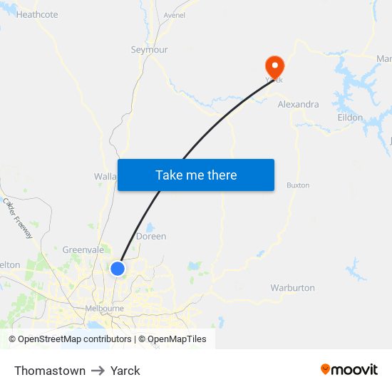 Thomastown to Yarck map