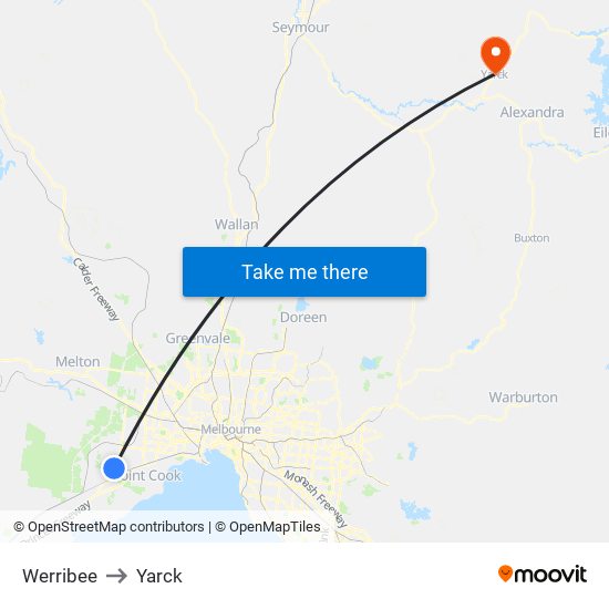 Werribee to Yarck map