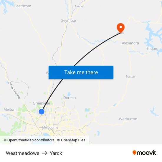 Westmeadows to Yarck map