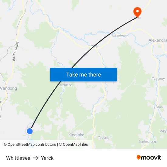 Whittlesea to Yarck map