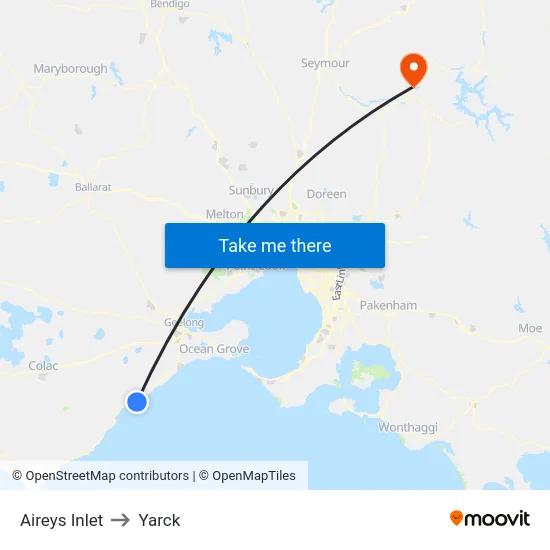 Aireys Inlet to Yarck map